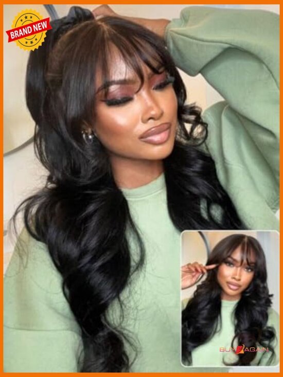 Pre Everything Body Wave 13x4 Lace Front Wig Human Hair with Curtain Bangs main image 4